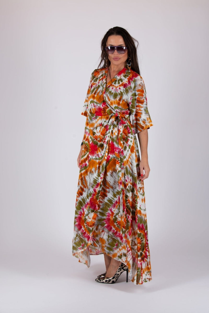 ASTRID Multicolour Tai Day Wrap Dress - Front View