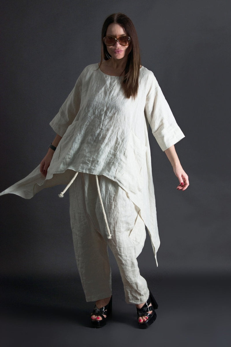 DFold Clothing ALEXA Two-Piece Linen Outfit - Tunic Detail