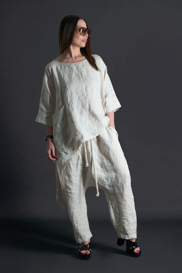 DFold Clothing ALEXA Two-Piece Linen Outfit - Front View