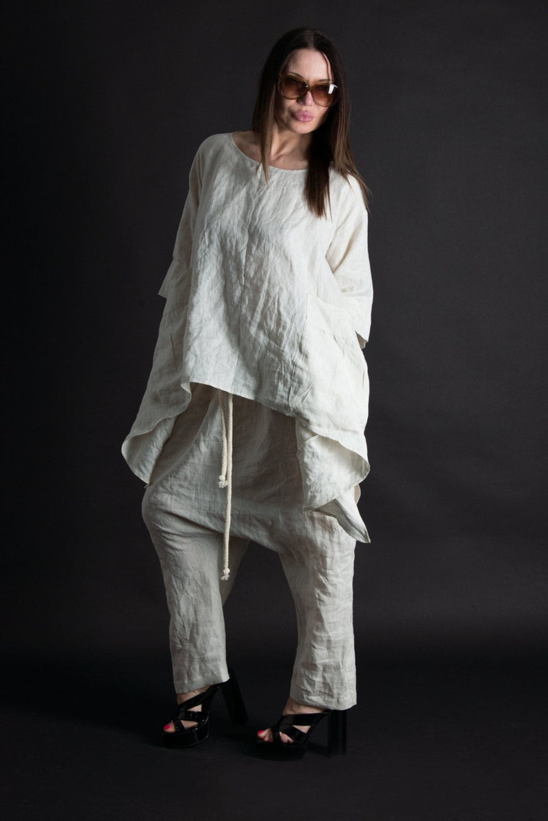 DFold Clothing ALEXA Two-Piece Linen Outfit - Front View