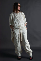 Wide-leg pants with waistband and stripes from DFold Clothing's ALISON Two-Piece Set.