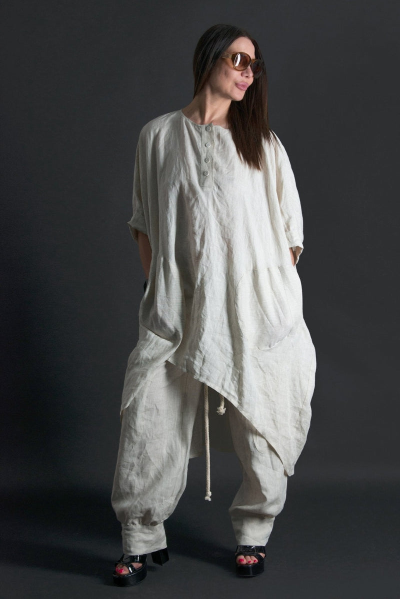 Elegant linen tunic from DFold Clothing's ALISON Two-Piece Set.