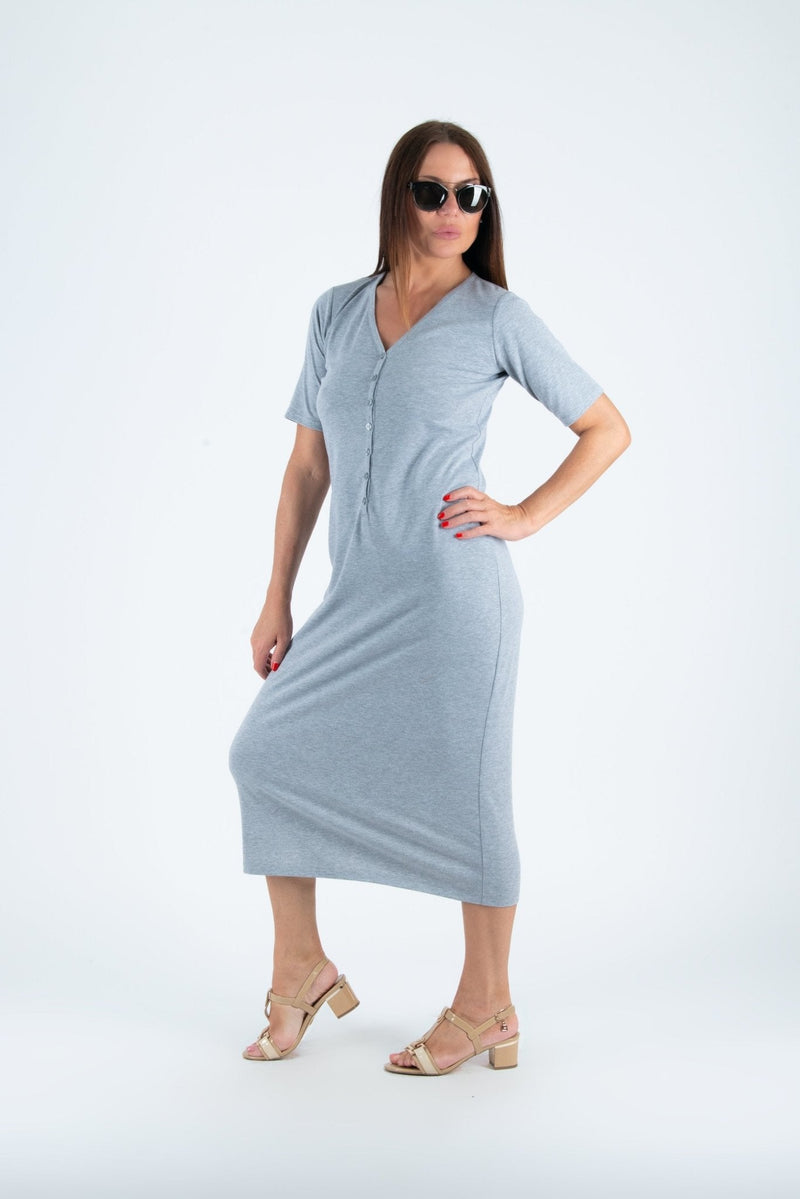 V Neck Jersey Dress KRISTA - EUG FASHION