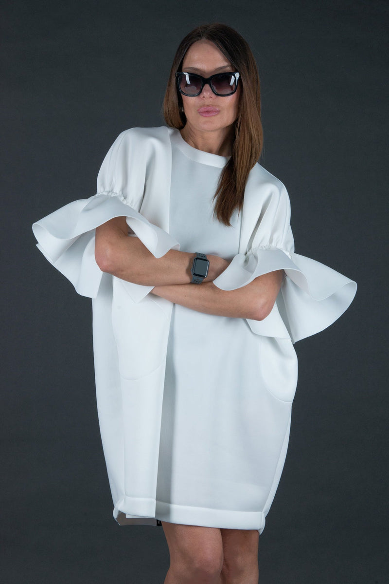 White Winter Neoprene Dress ESTER - EUG FASHION