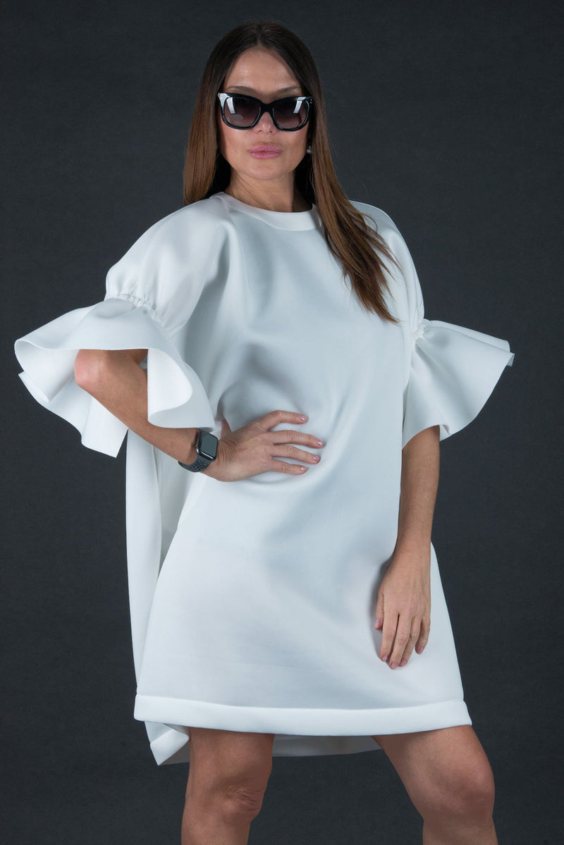 White Winter Neoprene Dress ESTER - EUG FASHION