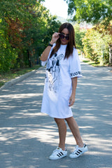 White Woman Print Dress LEYLA - EUG FASHION