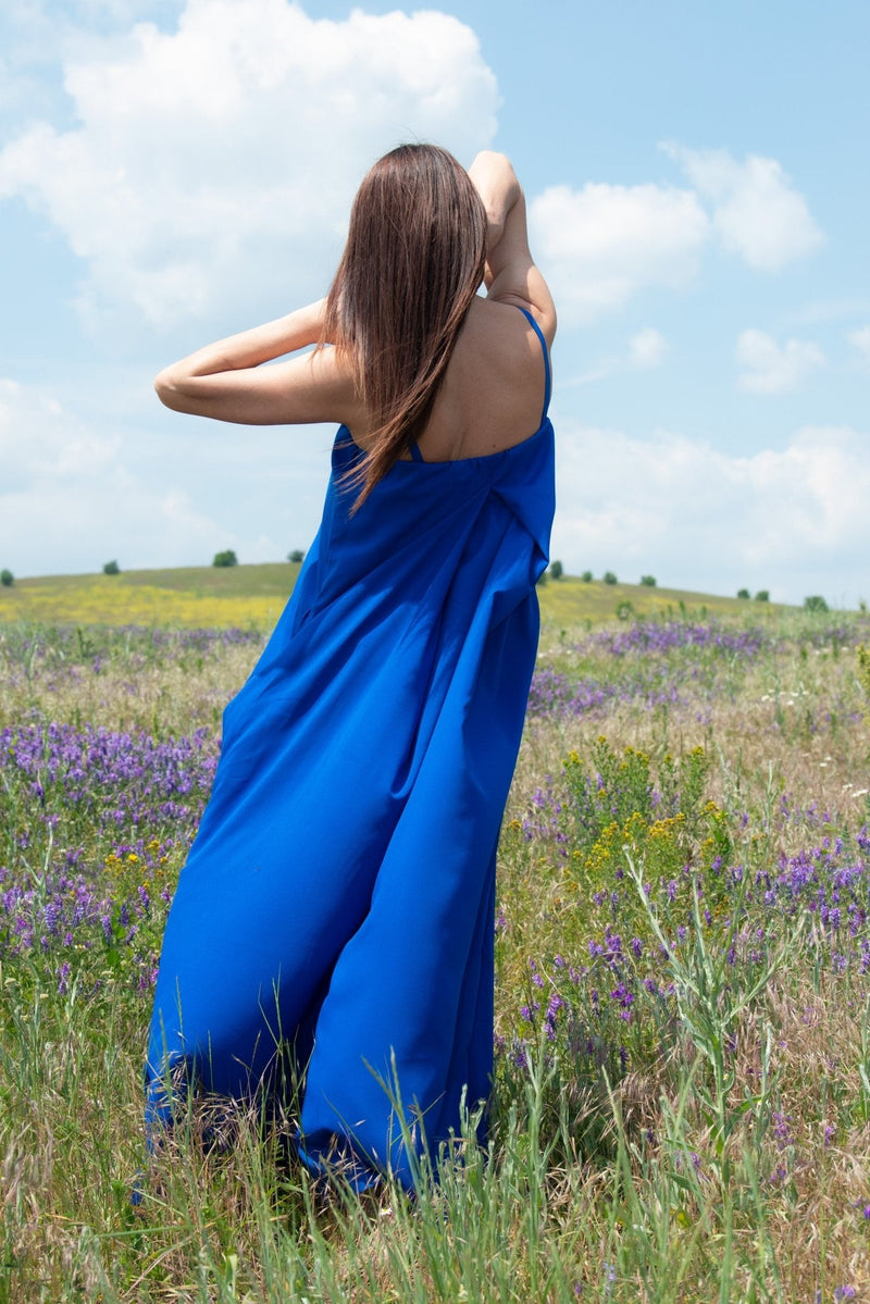 TALIA Wide Blue Off Shoulders Jumpsuit - D Fold Clothing