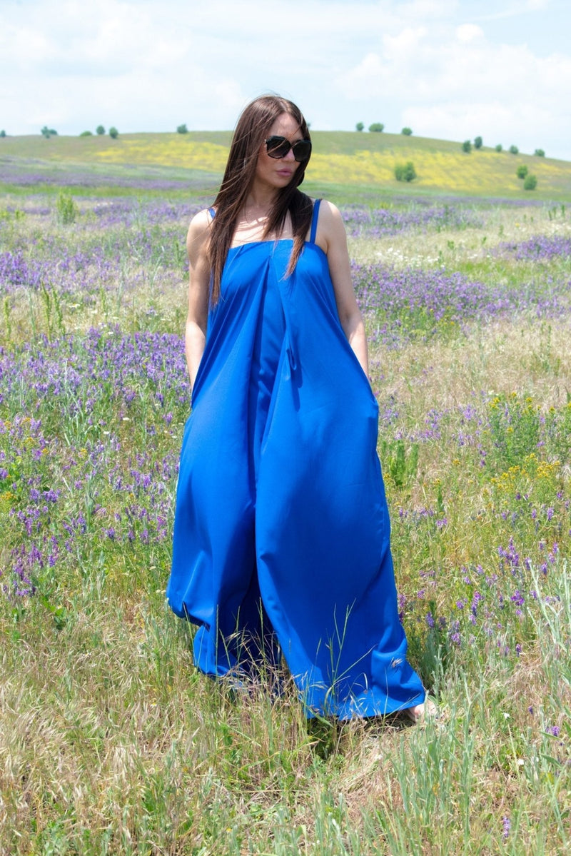 TALIA Wide Blue Off Shoulders Jumpsuit - D Fold Clothing